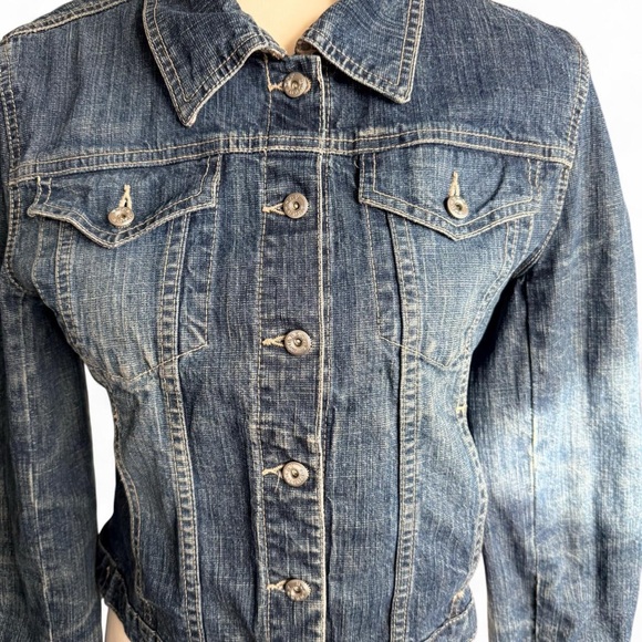 Burberry Dark Blue Denim Jacket with Tan Leather Label - Picture 3 of 10